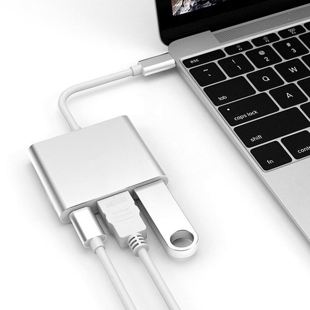 Convertidor USB Tipo C a USB 3.0, HDMI y Carga Tipo C – Conectividad y Versatilidad en un Solo Dispositivo 🔌⚡ (343379)