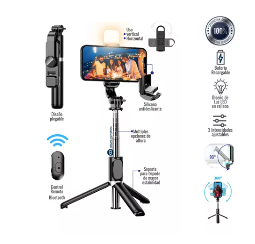 Selfie Stick Multifuncional con Trípode y Luz LED (733335)