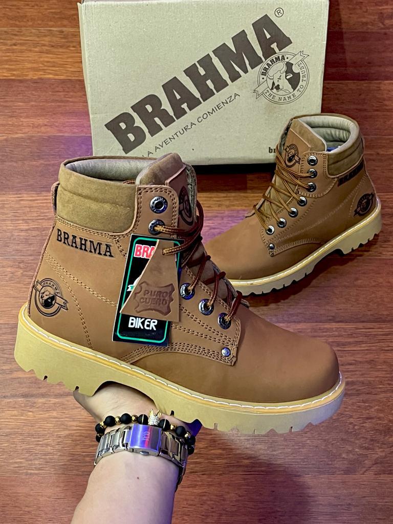 Botas Brahma en Cuero Café con Suela Beis (814955)