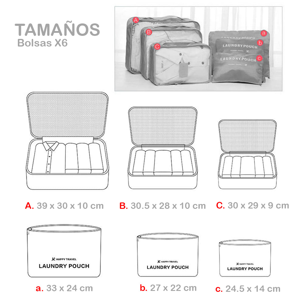 Combo de Bolsos Viajeros x6 + Organizador Zapatos x4 (627299)
