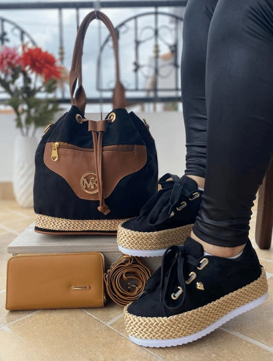 👜 Conjunto de Yute: Bolso + Calzado + Billetera (1573824)