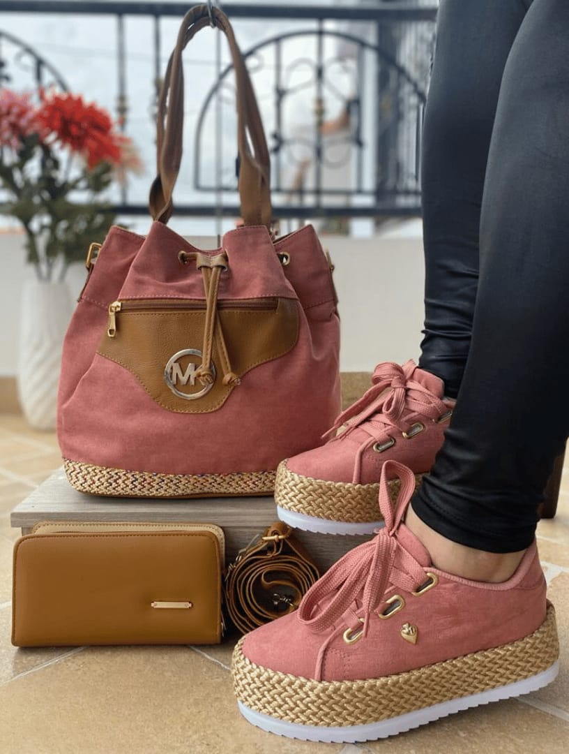 👜 Conjunto de Yute: Bolso + Calzado + Billetera (1573824)