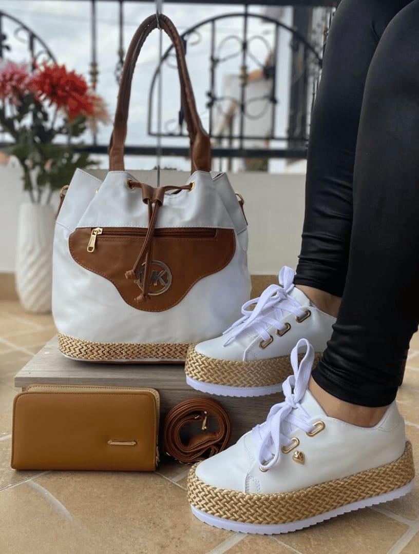 👜 Conjunto de Yute: Bolso + Calzado + Billetera (1573824)