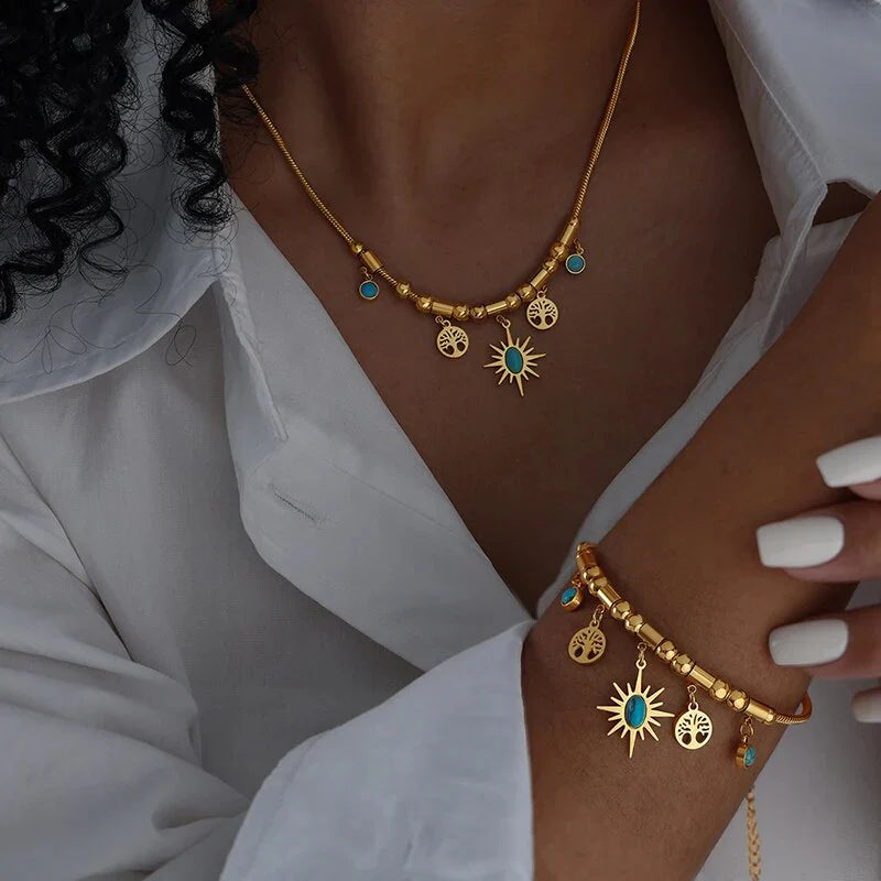 Collar árbol de vida con piedra azul