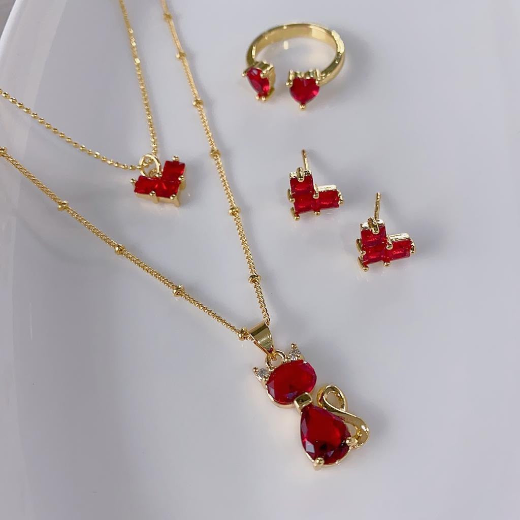 Combo de Accesorios Cover Gold – Cadena Doble, Anillo y Aretes (115898)