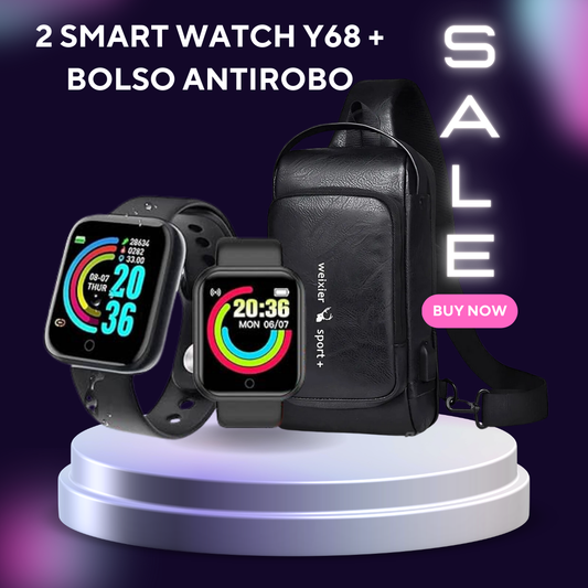 Combo Smart Watch Y68 &amp; Bolso en Cuero Antirrobo (1606234)